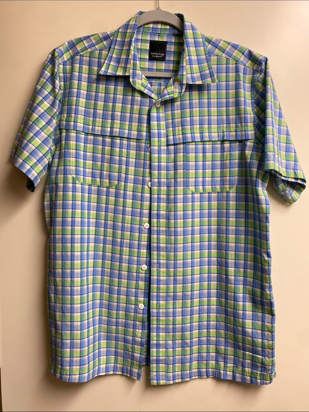 Sahara Club Men's Short-Sleeve Plaid Button-Up in Blue & Green